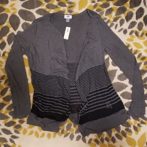 NWT Gray and Black Striped Open Front Cardigan